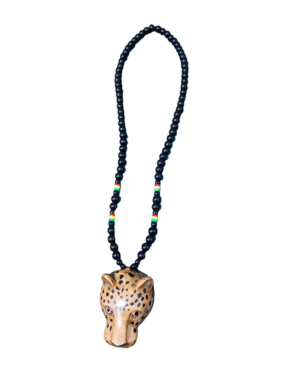 Black Glass beaded Necklace with Leopard 🐆 Head