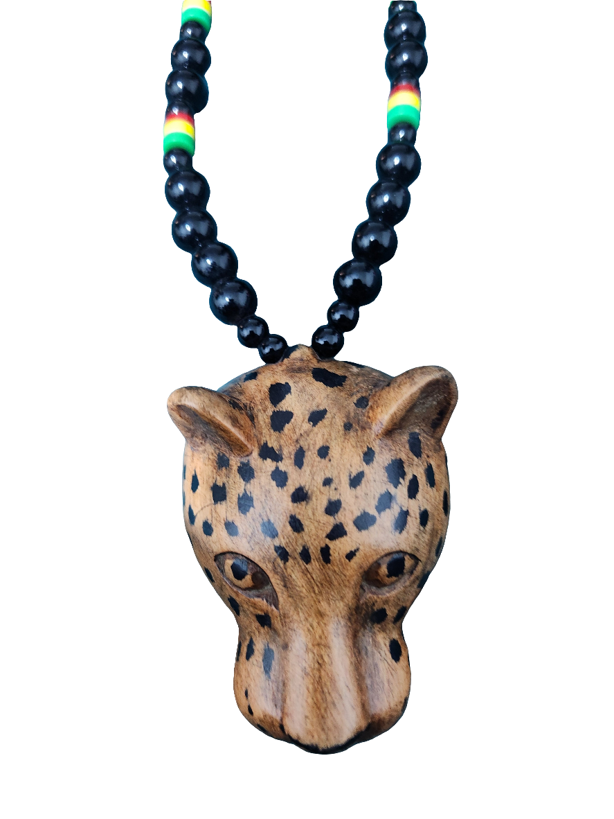 Black Glass beaded Necklace with Leopard 🐆 Head