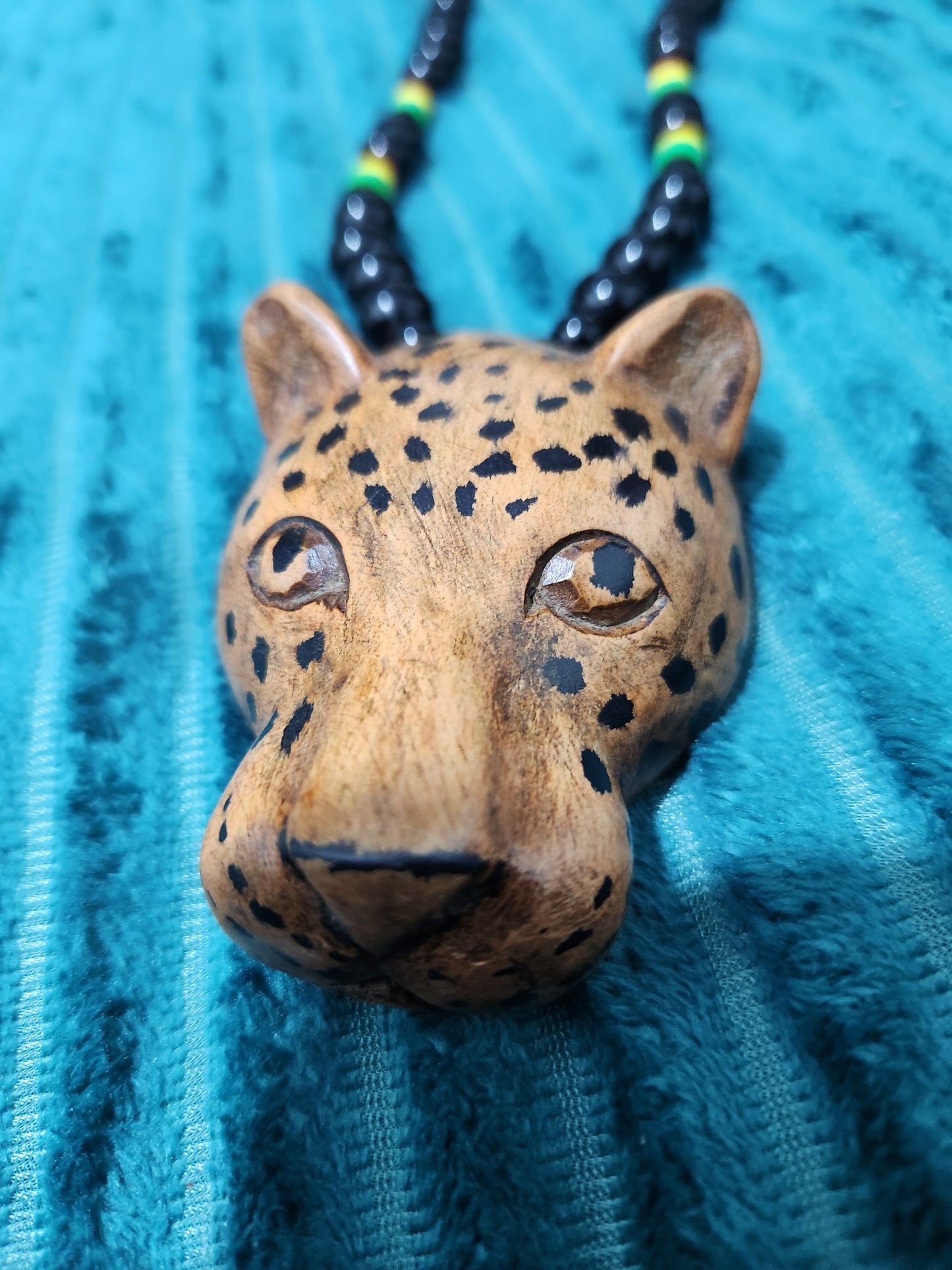 Black Glass beaded Necklace with Leopard 🐆 Head