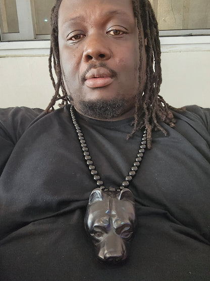 Black beaded Necklace with Pitbull Head Medallion