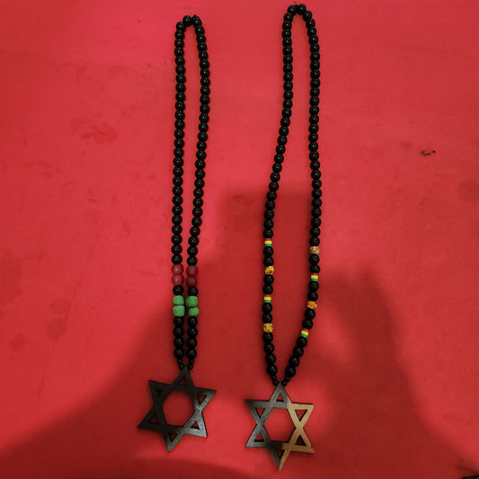 Black Wood Beaded Necklace with Star Of David