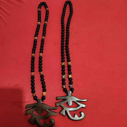Eye of Heru Black Glass Beaded Necklace