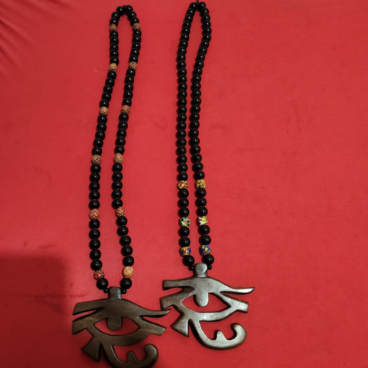 Eye of Heru Black Glass Beaded Necklace