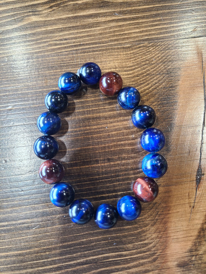 Sky blue and Red Tiger Eye Mix Beaded Bracelet